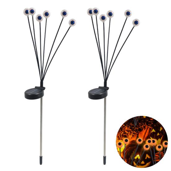 2Pcs LED Solar Scary Eyeball Swaying Lights Realistic 3D Design