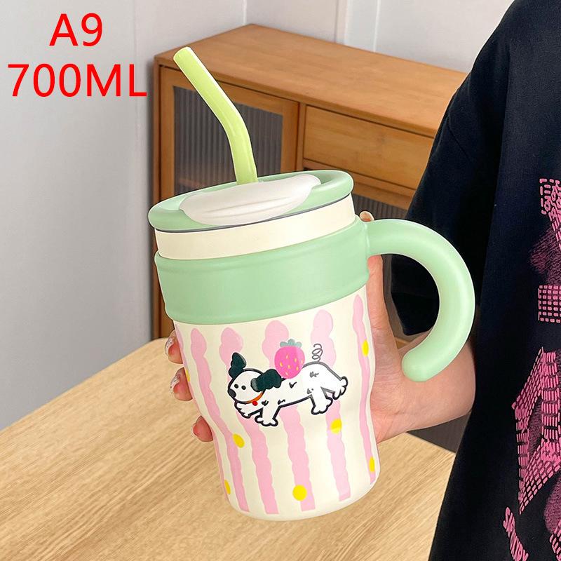 Cartoon Stainless Steel Water Cup Cute 700Ml Insulated Water Bottle Large Capacity Straw Thermos Cup Drinkware