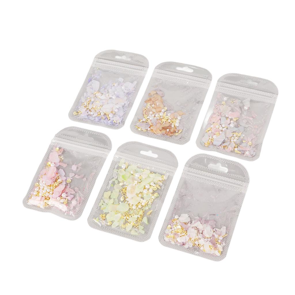 6 Stück Nail Art Dekorationsset Bunter Glitzer Muschelfragmente Nail Art Dekorationsset für Maniküre
