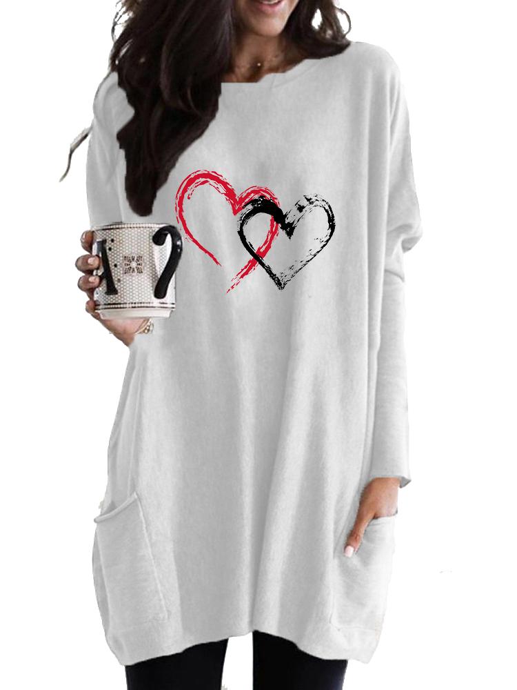 Women's Sweatshirt Women's Long Tunic with Pockets Loose Fit Fashion Printed Logn Sleeve Top