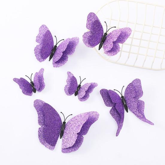 6 stk 3D Glitter Sommerfugl Vægdekoration Dobbeltlag Vinge Sommerfugl Vægkunst Klistermærker Selvklæbende Genanvendelige Vægklistermærker til Børneværelse Soveværelse Stue