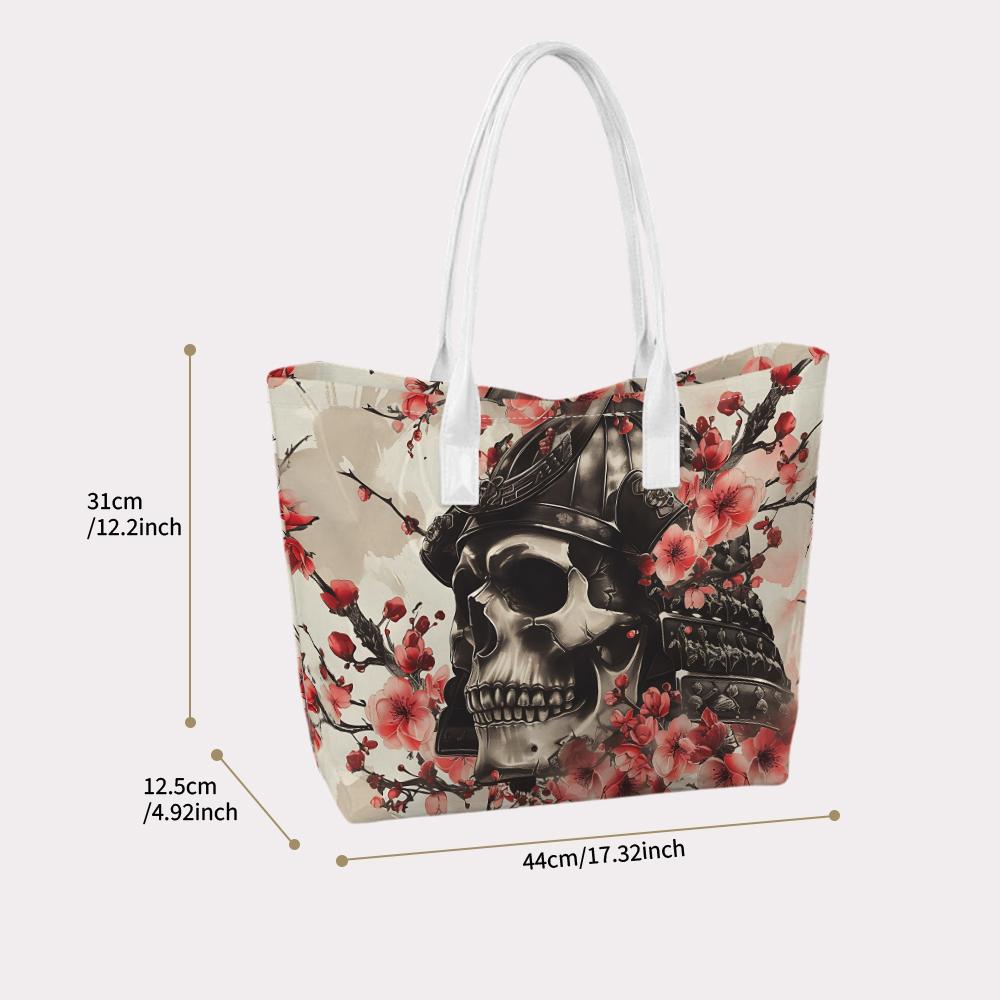 Japanese Style Skull Cherry Blossom Portable Casual Tote Bag