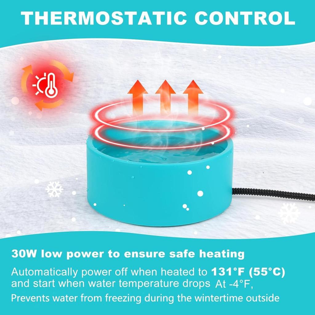 Pet Heated Water Bowl with Thermostat for Cats & Dogs - Winter Smart Insulated Plate