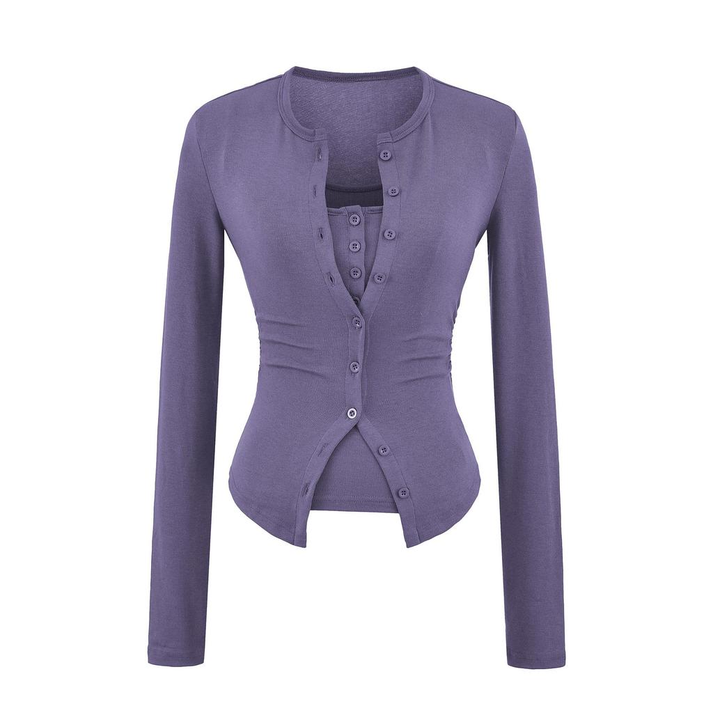 Women's Slim Fit Knit Cardigan & Camisole Set: Round Neck, Long Sleeve, Autumn Layering