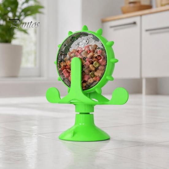 Windmill Cat Treat Dispenser Dispenser, Interactive Rotating Food Toy, Suction Feeder Cup Fun Puzzle for Indoor Cats Solo Play, Mental Stimulation