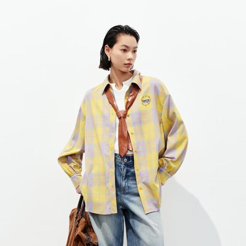 ONLY Women s 2026 Summer Oversized Plaid Drop-Shoulder Shirt XL