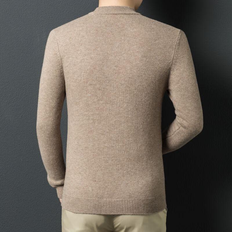 Fengxun Men's 100% Lambswool Cable Knit Mock Neck Sweater FXT5229