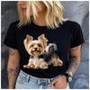 Polyester 100% Cute Yorkshire Terrier Puppy Graphic Women T-Shirt Yorkie Dog Pet Lover Print Short Sleeve Casual Summer Tee