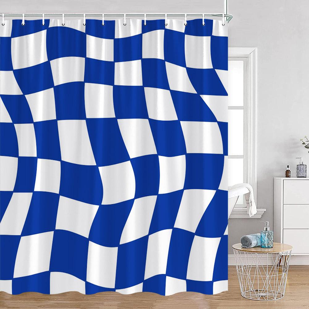 Colorful Checkerboard Shower Curtain Black White Blocks Distorted Chess Board Bathroom Curtain Modern Abstract Bath Decorations