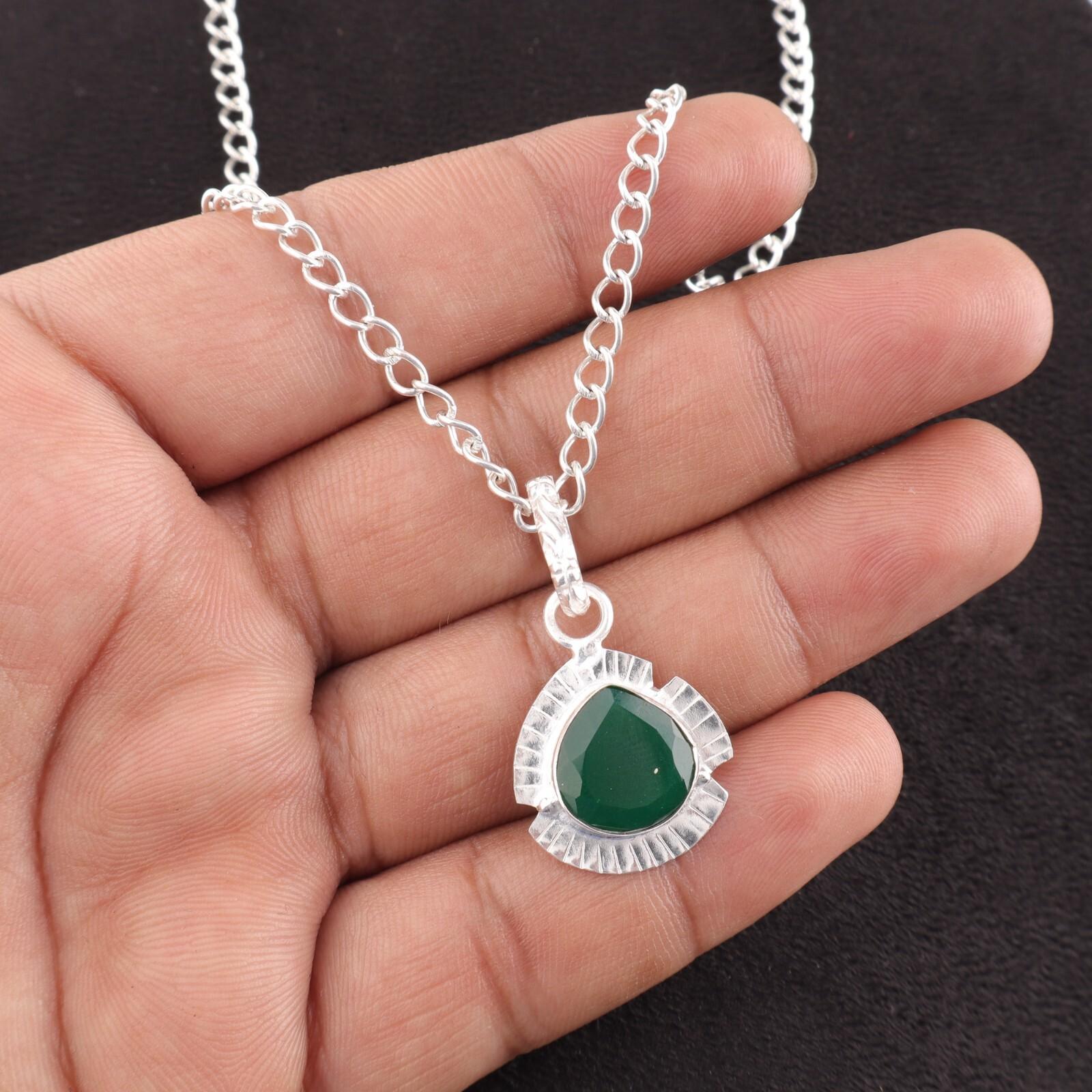 

Редкий драгоценный камень Зеленый Оникс Ювелирные изделия из серебра 925 пробы Ручная работа Бохо Подвеска 1,15 PP-8-14