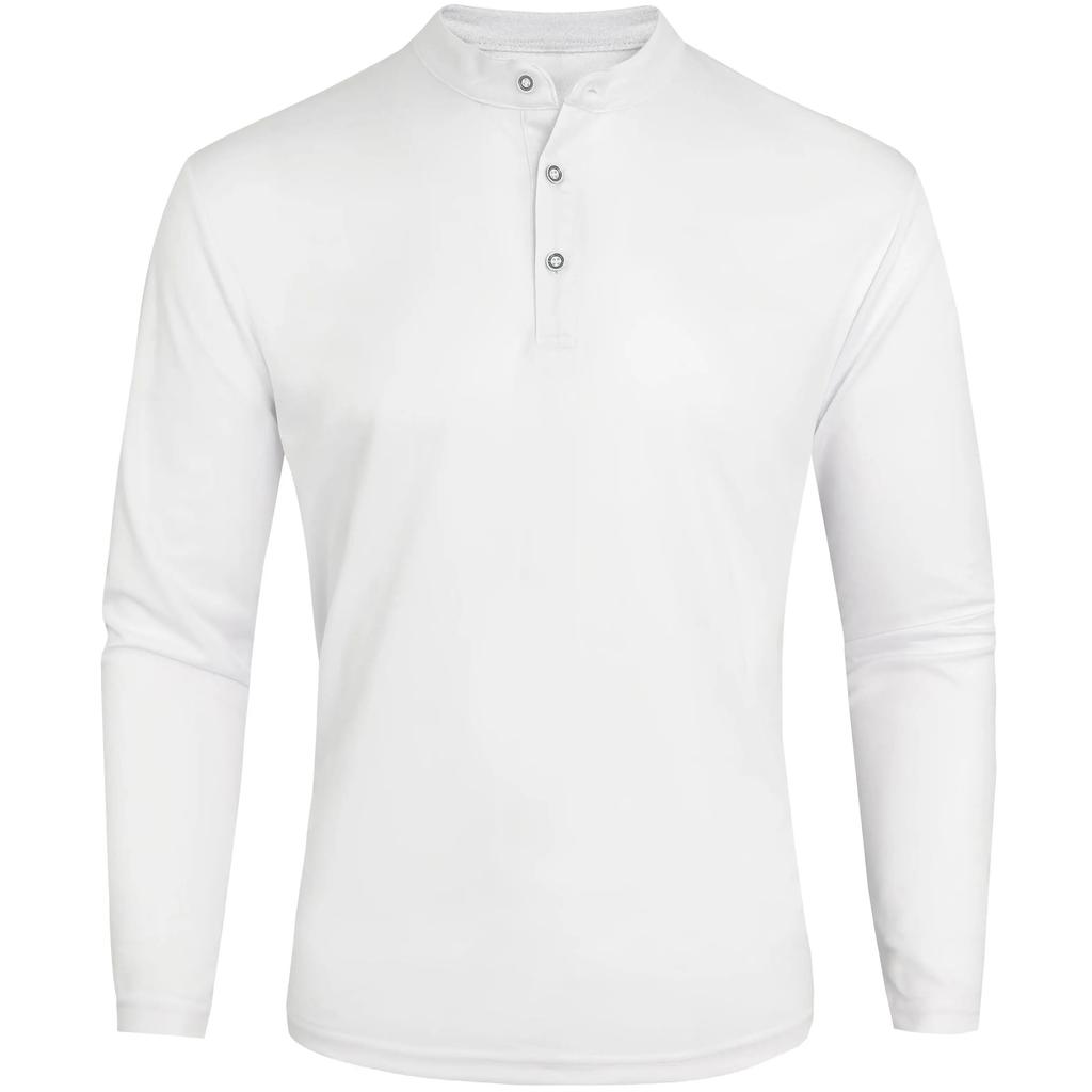Men'S Henry Collar Long Sleeve Polo Shirt Men'S Autumn Casual Breathable Daily Spring High Quality Bottoming Shire Tt
