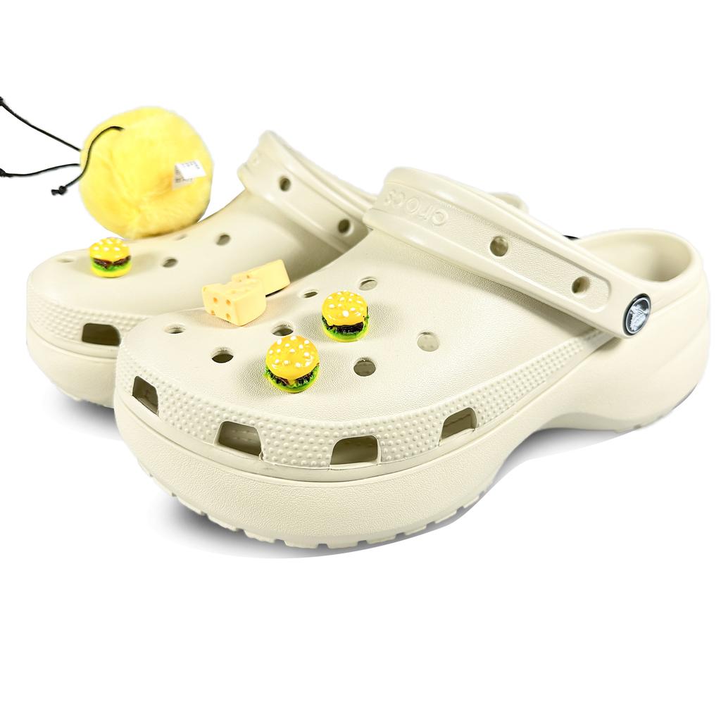 Crocs Classic Platform Clog EVA Bee Food Party Cloud Beach Versatile Casual and Comfortable Hole Shoes Women's Bone White