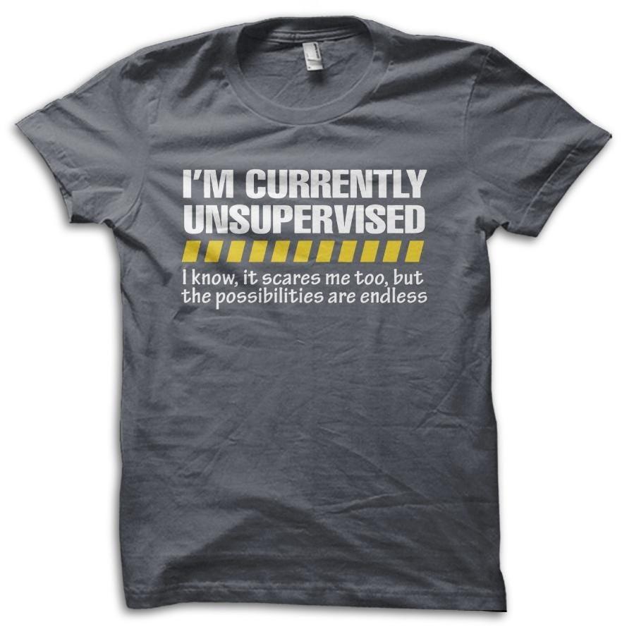 Funny  I m Currently Unsupervised  Gift for Him Her Son Grandad Joke T-Shirt 4XL