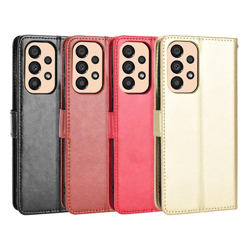 Samsung A33 & A23 Leather Flip Phone Case, A13 Crazy Horse Pattern with Lanyard & Card Slot.
