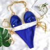 Sexy rückenfreier Bikini mit goldenen Trägern und Kristalldiamant-Badeanzug