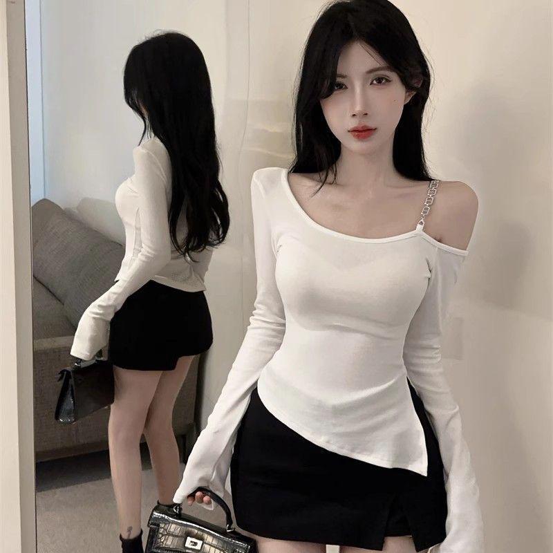 Celebrity Style Off-Shoulder Slit T-Shirt: Sexy, Stylish Spring/Autumn Women's Top