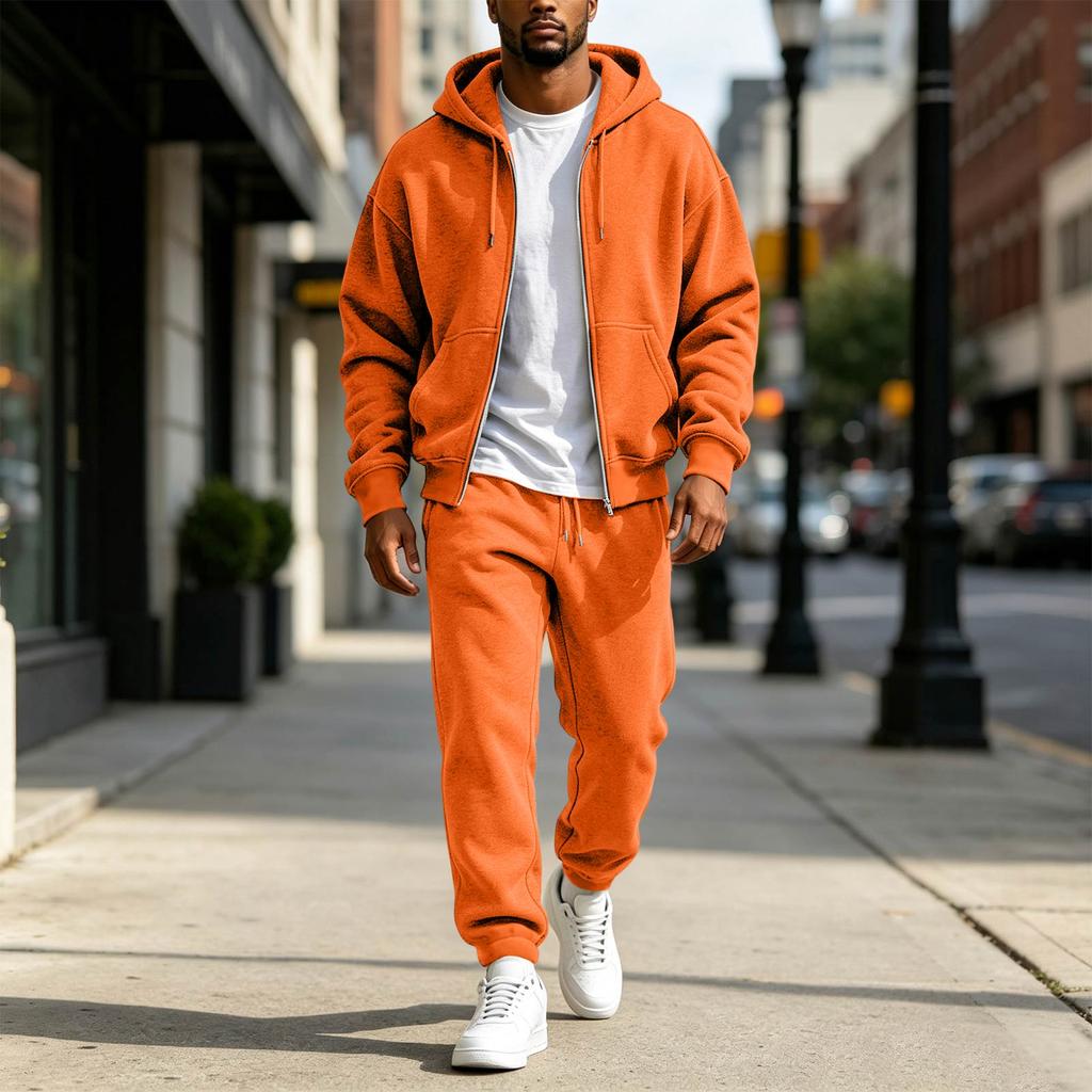 Men's Color Sweatshirt Set Casual Athletic Two Piece Outfit for Spring and Fall