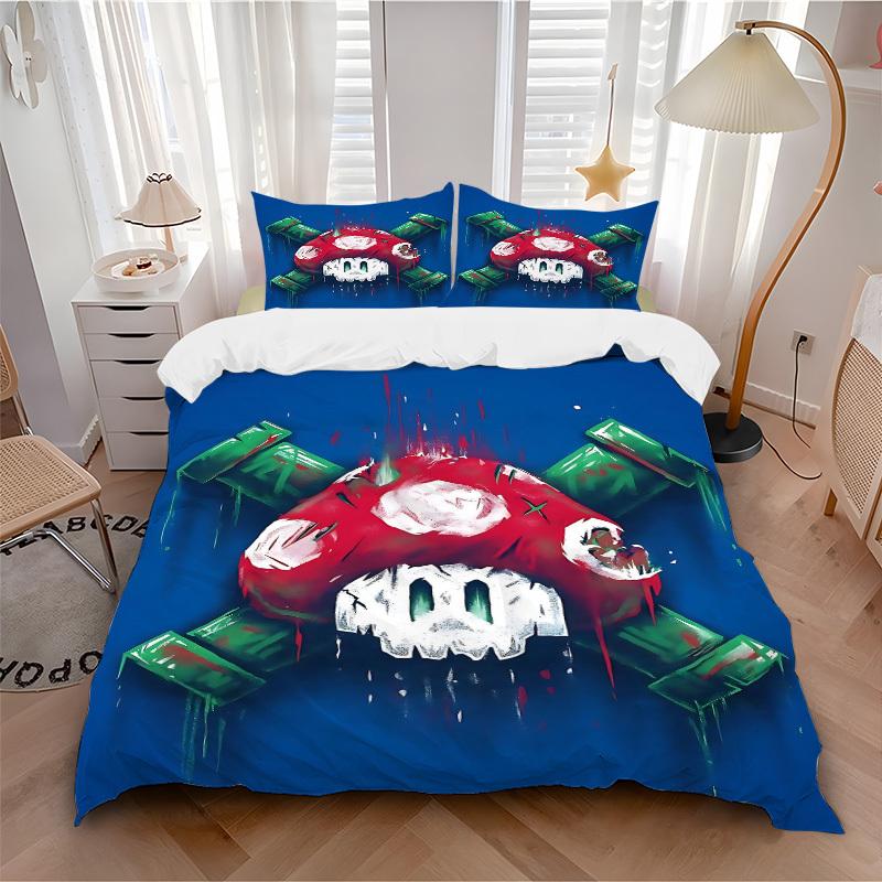 

3pc Mario Mushroom Bedding Set Guest Room Bedroom Decor Christmas Halloween Decor Birthday and Holiday Gifts- All Seasons 3pcs Quilt 120 135x200cm