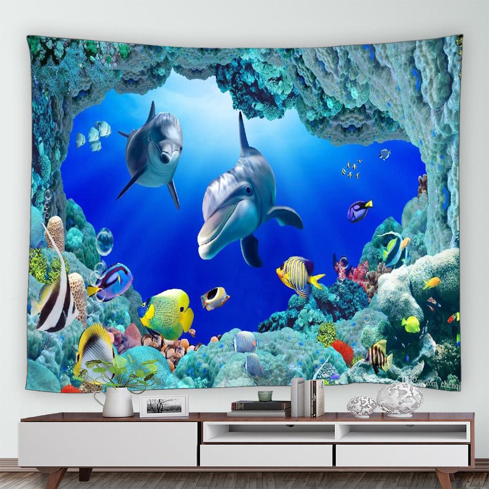 Tropical Marine Life Underwater Landscape Pattern Tapestry Home Bedroom Living Room Wall Decor Background Cloth Tapestry