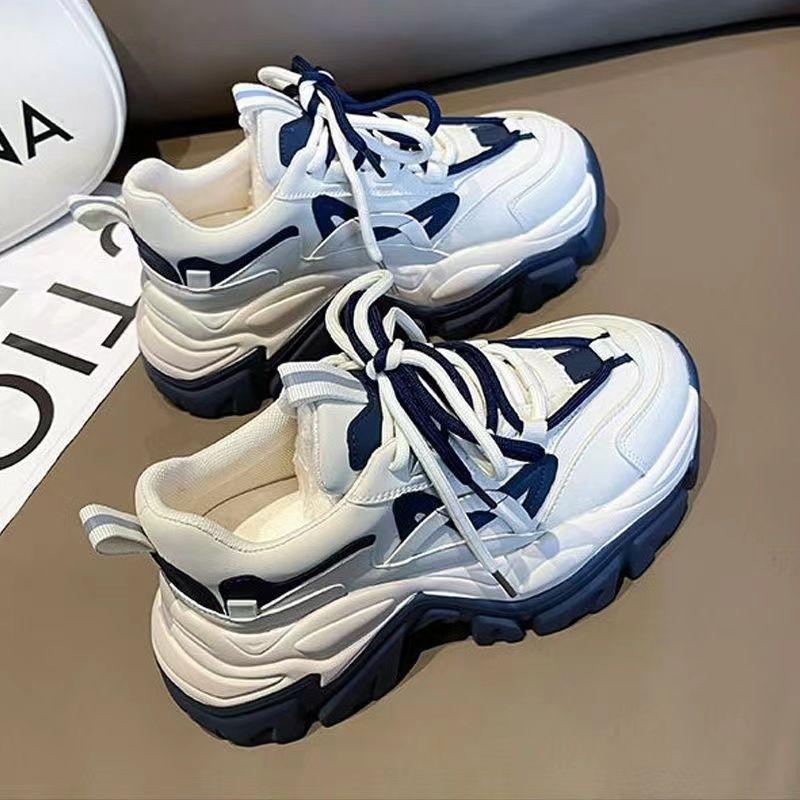 Cross Lace-up Dad‘s Shoes Female Spring Net Red Match Color Platform Shoes Heightening Sports Casual Shoes for Women