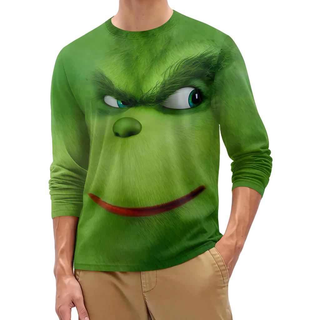 Men's Fashion Printed Round Neck Long Sleeve Bottoming Shirt Top