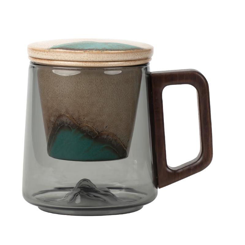 Gold Inlaid Jade Style Ceramic Infuser Glass Tea Cup
