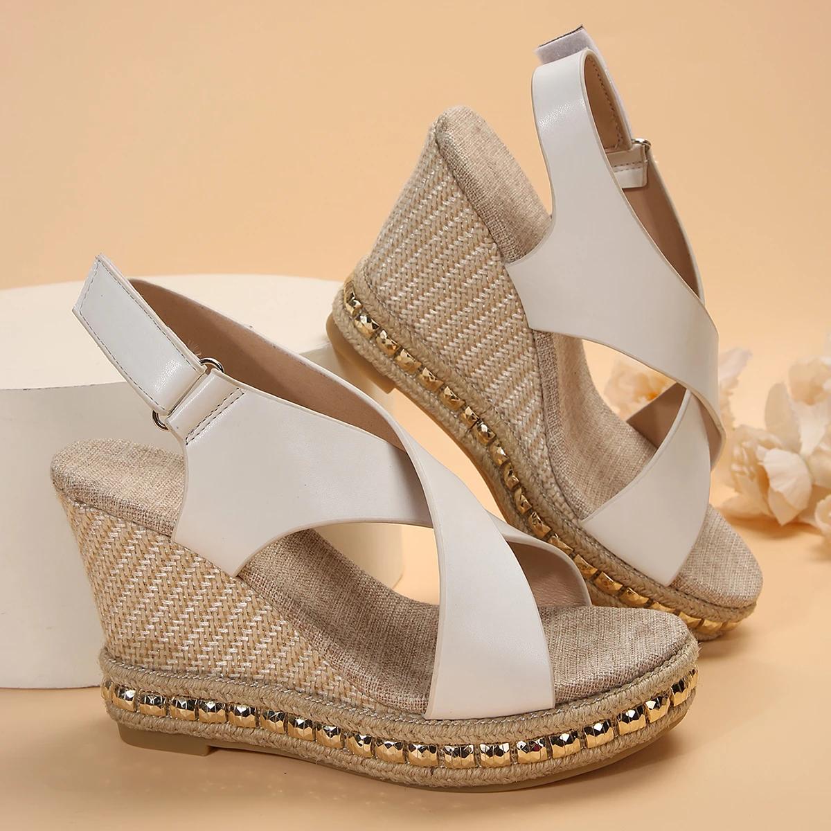 

Мода 2024 Женские босоножки на платформе с танкеткой, Женская новая обувь на высоком каблуке, Европейский и N стиль 36 белый