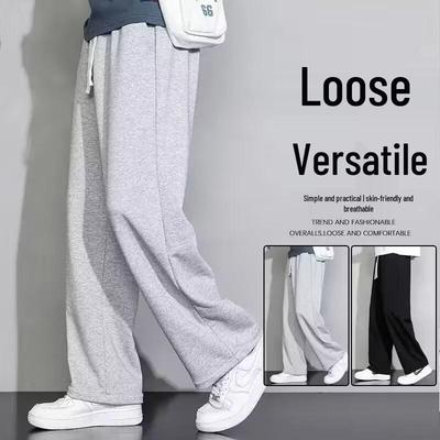 Men's Plus Size Trendy Straight-Leg Sweatpants - Loose, Lightweight Summer Fabric for Versatile Casual and Sport Wear