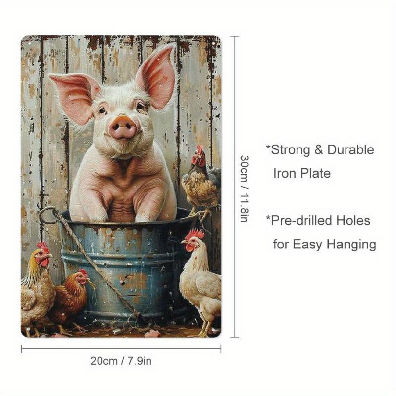 

Vintage Fantasy Pig Chicken Metal Wall Sign Rustic Farmhouse Aluminum Art Durable D Decor for Halloween Kitchen Garage 20x30cm（7.8x11.8inch）