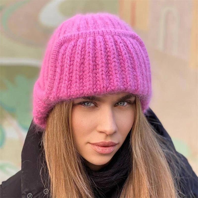 Autumn Winter Ladies Knitted Hat Women Leisure Lei Feng Style Solid Color Flanging Tie Up Ear Protection Windproof Warm Cap Bomber Hats Outdoor