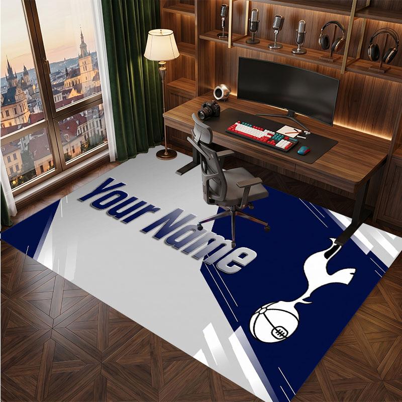 Tottenham Hotspur FC Custom Crystal Velvet Rug, Personalized Name Text Print, Football Logo Soft Non‑Slip Floor Mat Home Decor Gift
