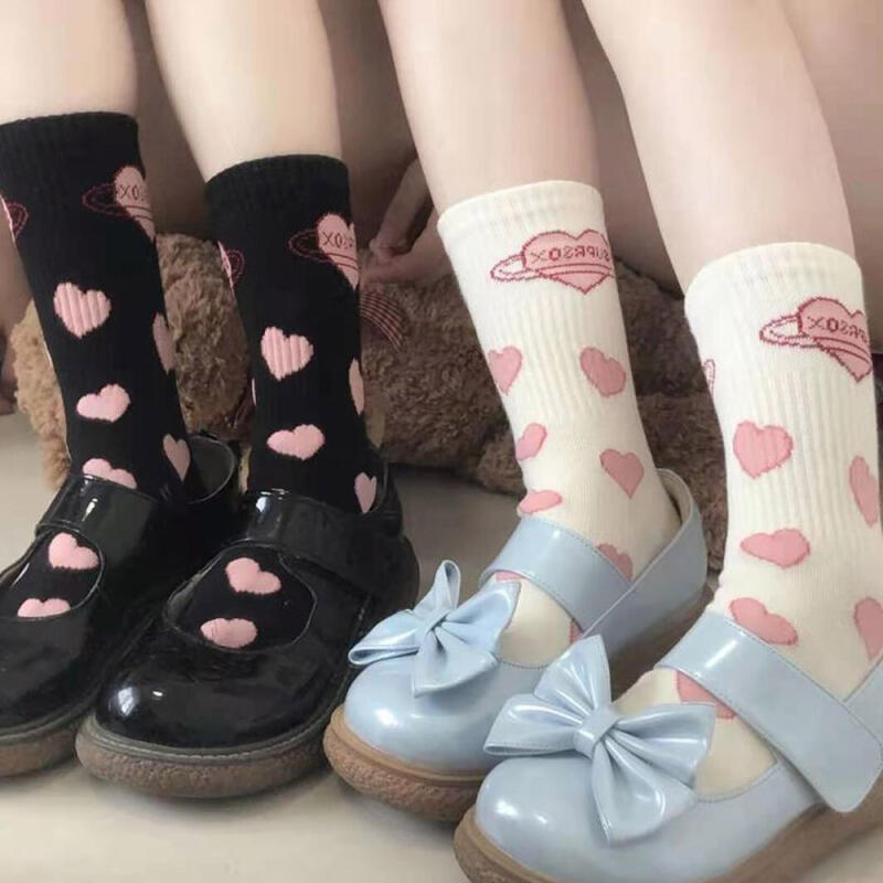 Cloni Black Pink Heart Compression Socks
