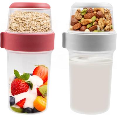 Doppelschichtige Lunchbox mit Fächern, Frischhaltebox, Auslaufsicherer Behälter für Overnight Oats, Tragbarer Haferflockenbecher, Obst-Vorratsglas mit Dichtung