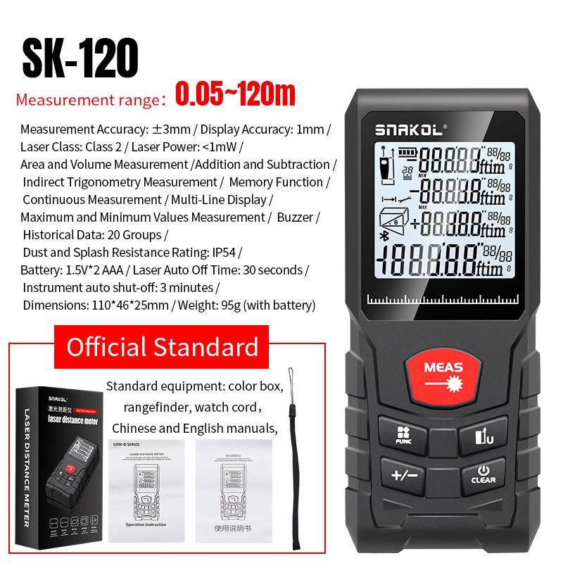 Snakol Laser Distance 50M/100M/120M Rangefinder Profesional Meter Laser Range Finder Ruler Test Tool