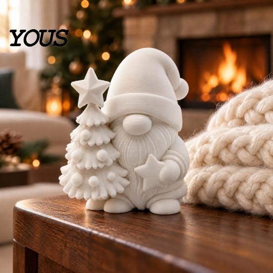 Winter Scene Layout Accessories 3D Printed Christmas Gnome Figurine, DIY Paintable Mini Hugging Holiday Micro Landscape Star & Tree, Desktop