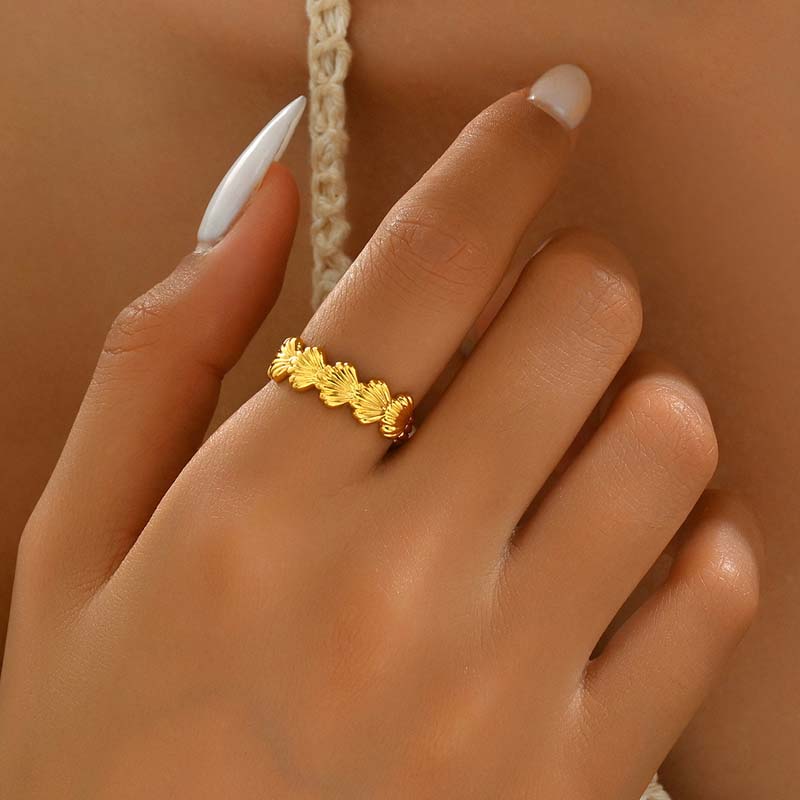 Stainless Steel Metal Multi-layer Line Wide Rings For Women Men Punk Hip Hop Gold Color Shell Geometric Ring Jewelry Gifts