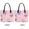 Pink Tote Bag Women Canvas Shopping Handbag with Cartoon Pig Winter Print Black Handles