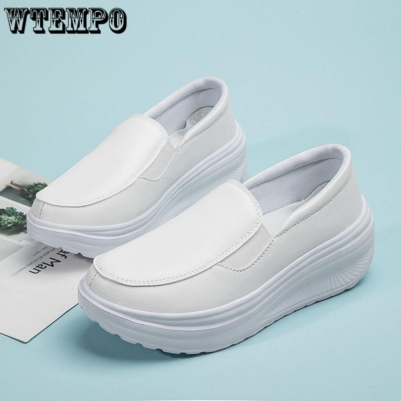 Women's Shoes Spring Genuine Leather Soft Outsole Work Shoes Female Black Swing Shoes Woman Plus Size Wedges Single Shoes