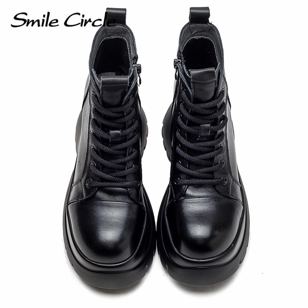 Bottines en cuir véritable pour femmes, bottines à plateforme avec fermeture éclair latérale, à la mode, à fond épais