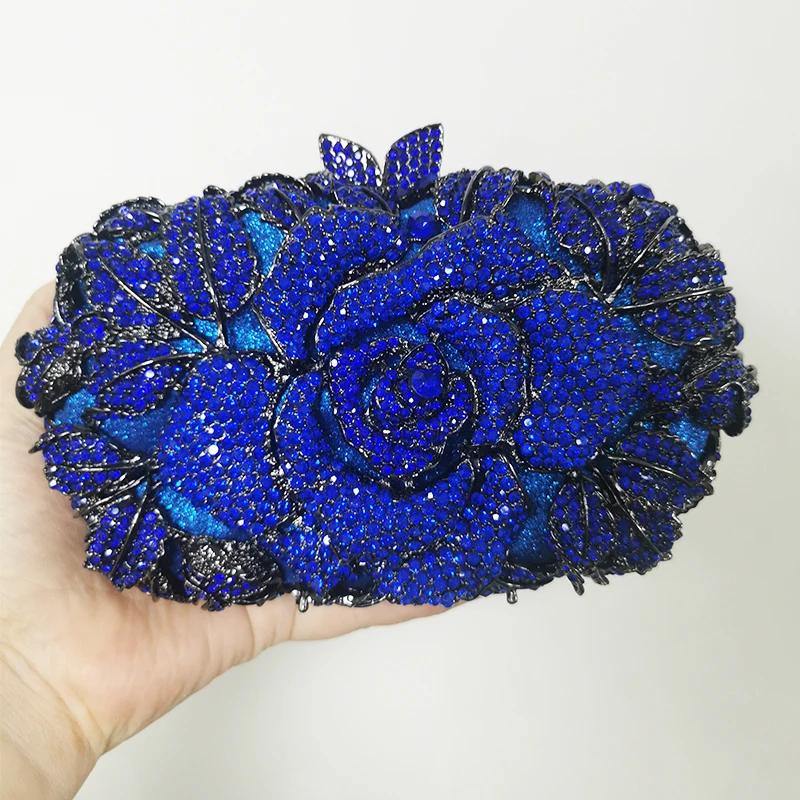 WHTUOHENG Blumenkristall Abendtaschen für Damen Diamant-Blumen-Metall-Party-Taschen Hochzeitsfeier Mädchen-Clutch Dinner-Handtaschen