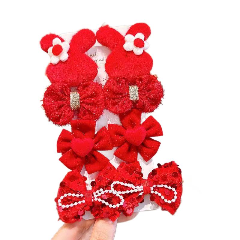 Children's Red Bow Hair Clip - Chinese Style Hanfu Princess Hairpin