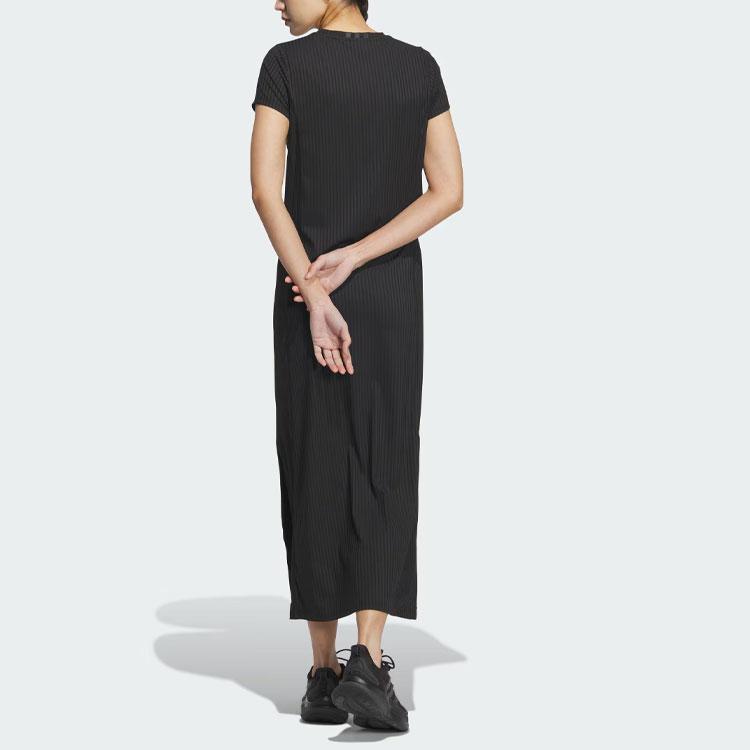 adidas Cool Feeling Logo Short Sleeve Dress, Quick-Dry Ribbed Crew Neck, Casual Sport Women Black JD5278