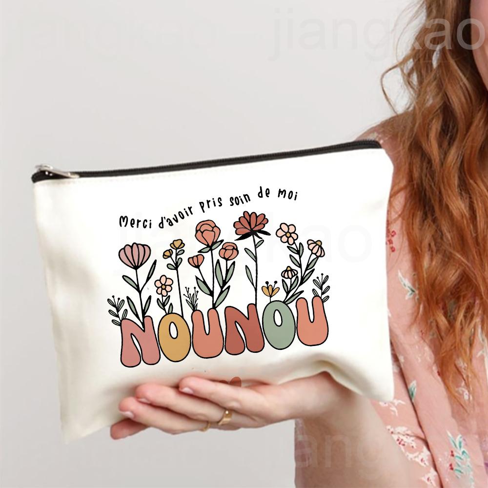Thank You for Taking Care of Me Nanny Print Cosmetic Bag Women Neceser Makeup Bags Travel Toiletry Pouch Thanks Gifts for Nounou
