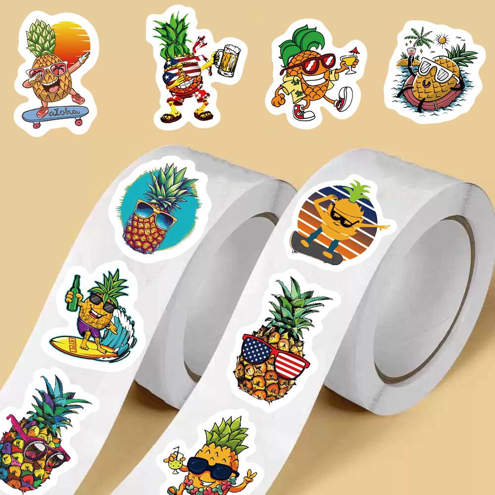 500PCS Beach Pineapple Roll Stickers Notebook Laptop Luggage PVC Refrigerator Word for School Stationery Funny Creative Stickers