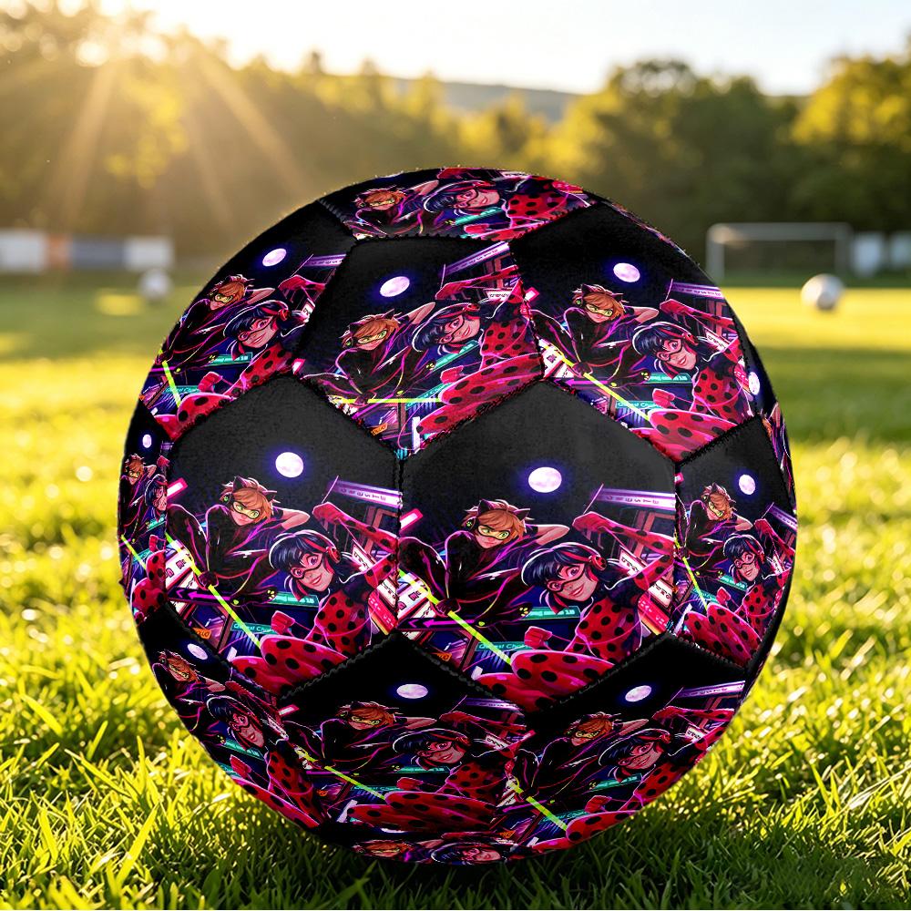 Size 5 Football Miraculous Ladybug Pattern, Wear‑Resistant Soccer Ball for Match Training Daily Sports Play