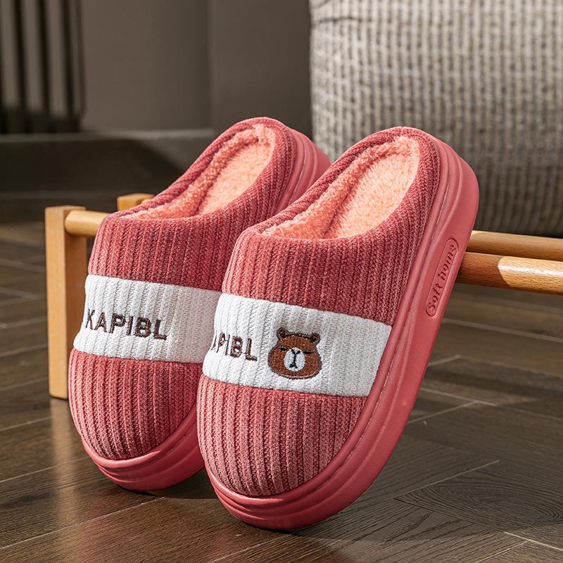 

Cotton slippers men s and women s winter bags follow home indoor thick bottom non-slip warm fluffy plush couple household cotton shoes 36-37