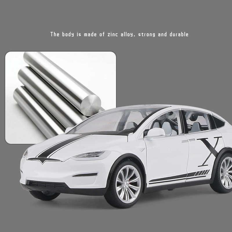 1/24 Tesla Model X SUV Alloy Car Model Diecast Metal Vehicles Car Model Simulation Sound and Light Collection Childrens Toy Gift