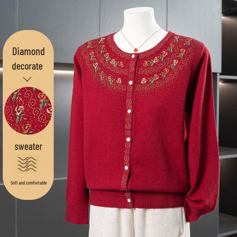 

Women s Elegant Embroidered Round Neck Winter Knit Top L