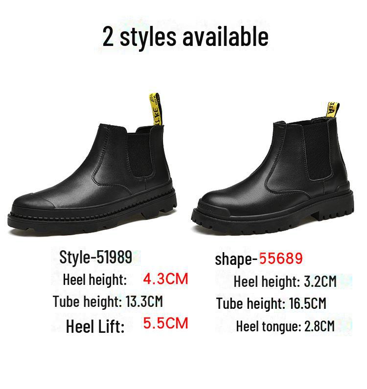 Men's Plus Size Chelsea Martin Boots: High-Top Leather Short Boots with Velvet Lining for Outdoor Wear.