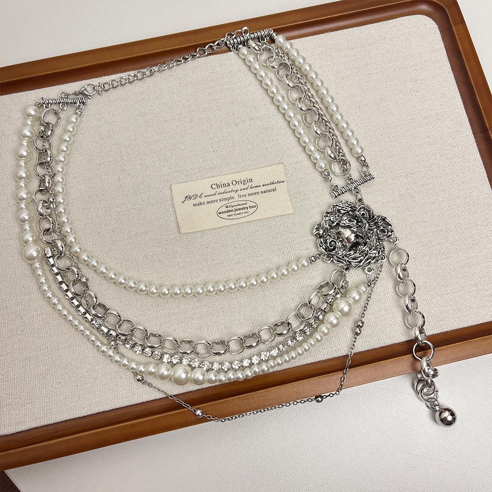 Trendy Glass Pearl Layered Necklace - Punk & Spicy Clavicle Chain for Women